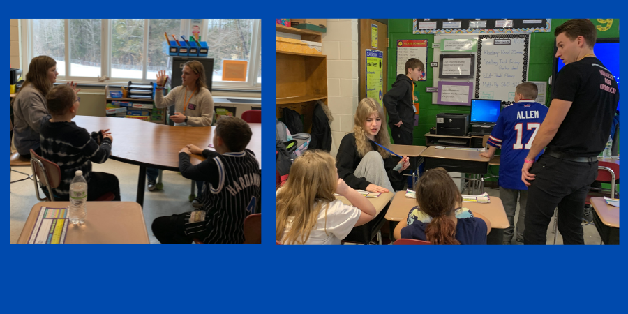HS students and Pat Fish HS students and Pat Fish with elementary students
