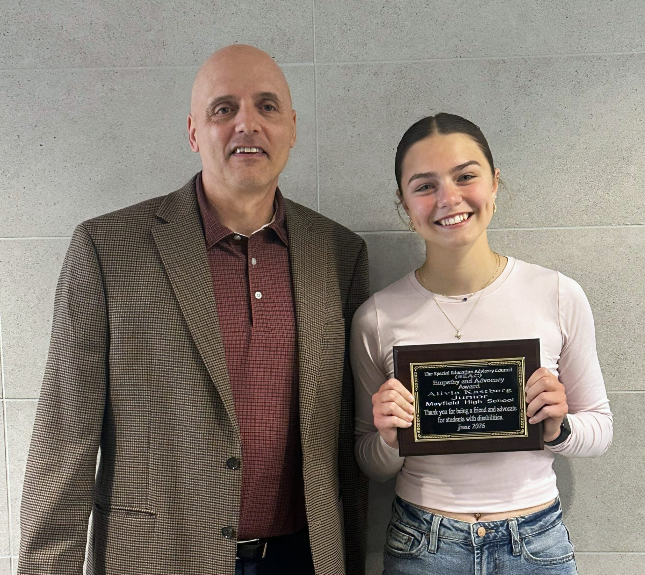 Jr/Sr High Fourth Quarter Awards; Mayfield Student Recognized as First Recipient of SEAC Award