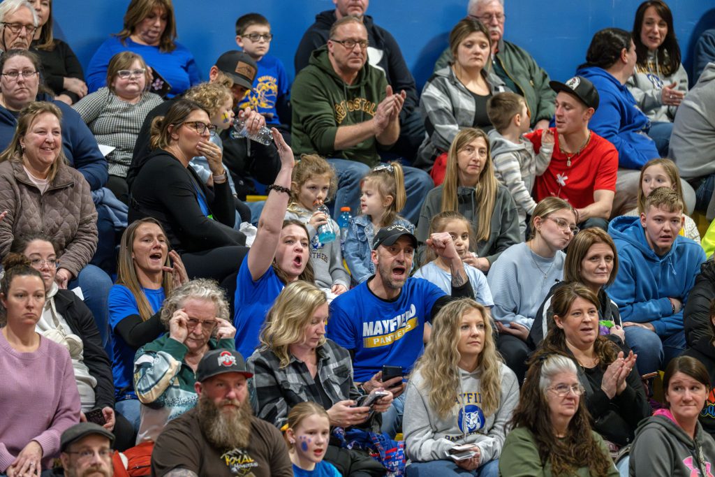 Crowd cheering in bleachers