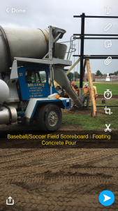 Baseball/soccer field scoreboard concete pour