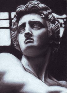 charcoal drawing depicting a Greek statue