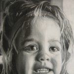 Black and white charcoal drawing of a young girl.