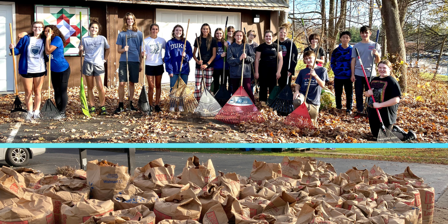 50 Bags of leaves with seniors posing with their racks