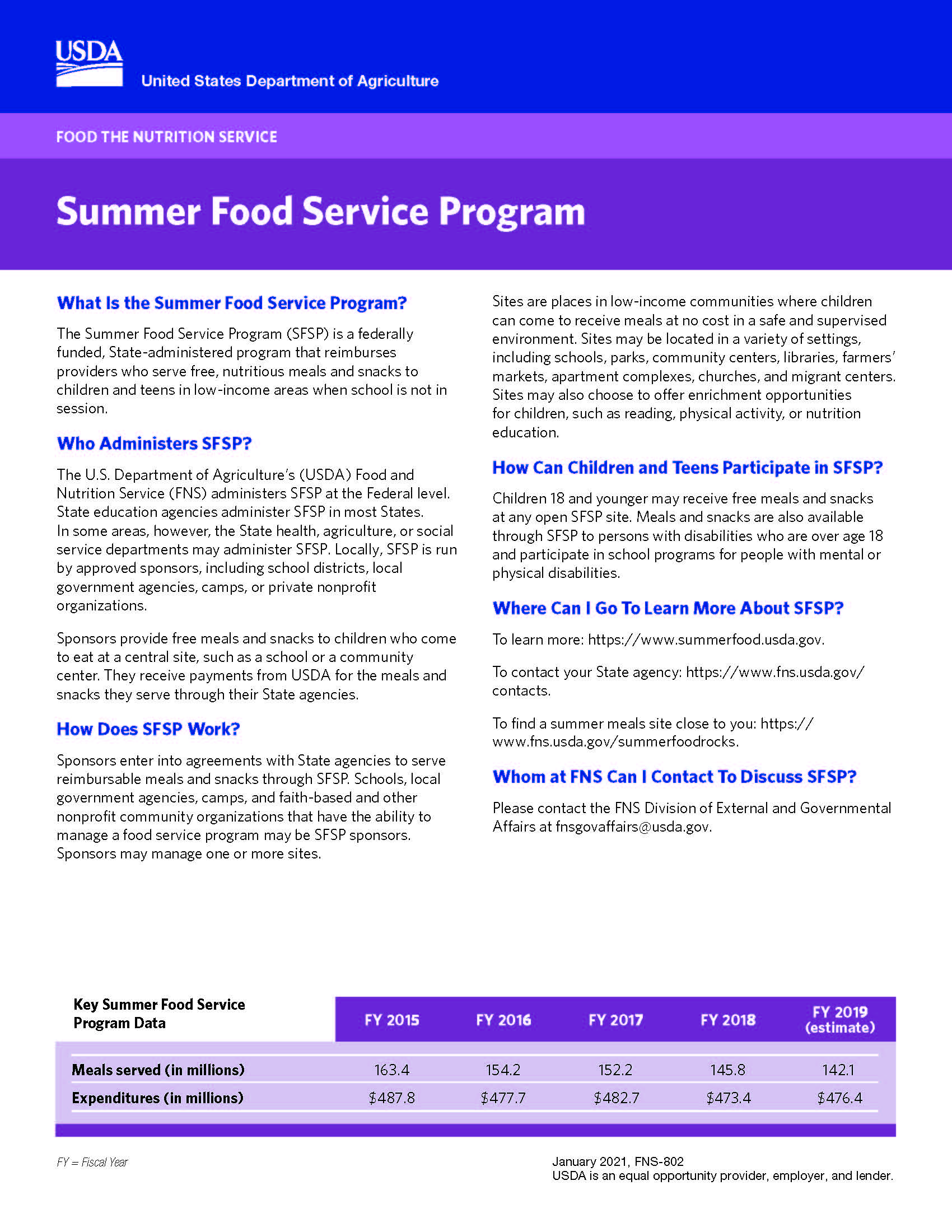 Summer Food Service Program flyer