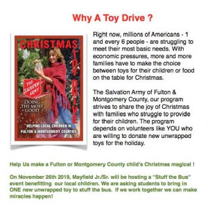 Toy drive flyer for Nov. 26, 2019