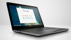 Chromebook opened to show desktop and software programs