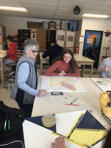 Students working on quilt project