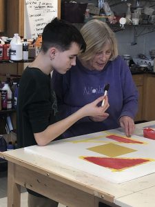 Student selects color for square